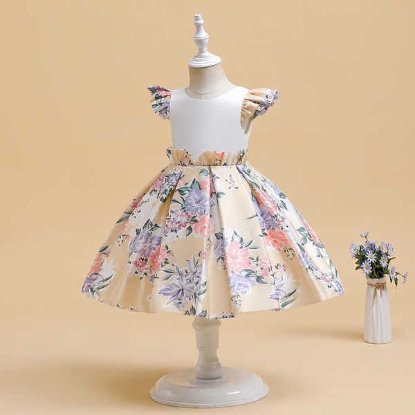 Robes de fille Nouveau floral bébé fille robe enfants vêtements pour fête d'anniversaire princesse décontracté satin enfants filles costume vestidos 3-7 ans