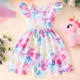 Girl's jurken Nieuwe meisjesjurk Flight Mouwen jurk baby meisje kinderfeestje tutu ruche ruche regenboog doos jurk katoen pasgeboren kleding 2-9y y240415y2404170qzm