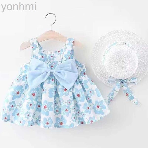 Robes de fille Nouvelle fille robe de florale Sweet Summ Bow Toddler Beach Robe pour enfants âgés de 0 à 3 vêtements nouveau-nés + ensemble de 2 pièces D240423