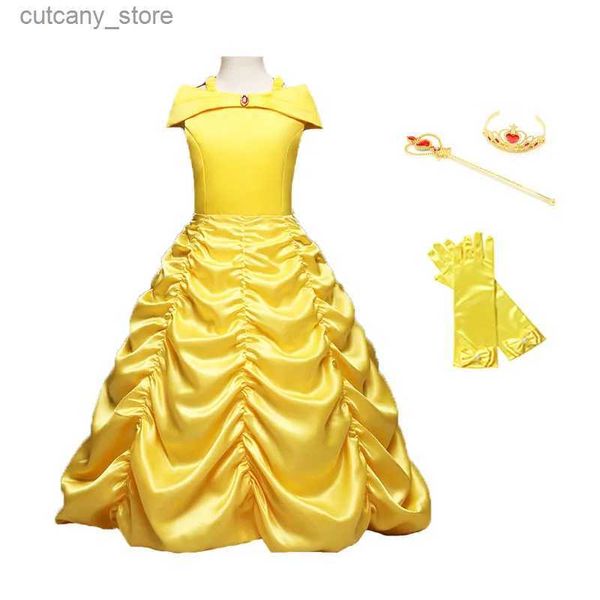 Robes de fille nouvelles filles princesse bel robe halloween costume pour les enfants séparés jaune robe de fête enfants carnaval balle d'anniversaire l240402