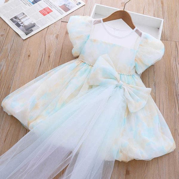 Robes de fille Nouvelles filles Boutique d'été Robe de princesse Gradient Kids Fashion Lantern Jupe Give Bow Tout Bébé Fille Vêtements Robe de mariée AA230531