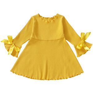 Robes de fille New Infant Baby Girls Cotton Dress Avec Bownot Toddler Enfants Été Automne Tenues Normales Vêtements Petits Enfants Vêtements Z0223