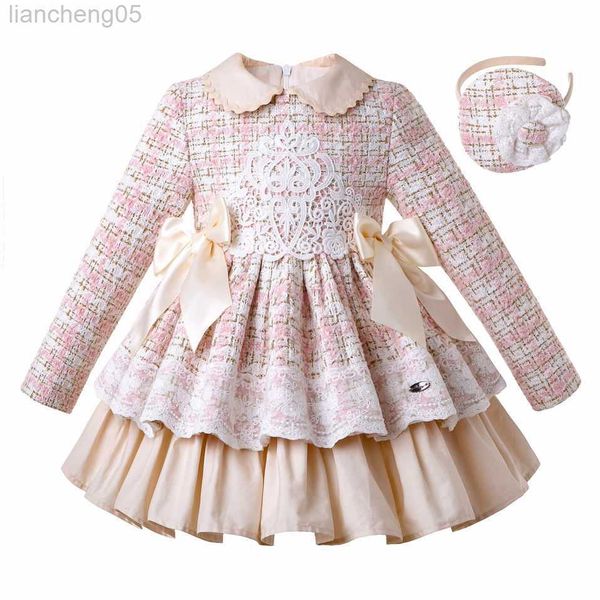 Robes de fille New Kid Winter Pink Plaid Robes de Noël élégantes pour tout-petits bébés filles demoiselle d'honneur vêtements de mariage Dress Up Outfits W0314