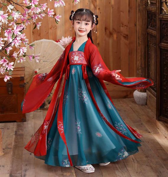 Vestidos de niña, nuevo vestido Retro chino Hanfu de imitación de la dinastía Tang china, vestido para niñas Z0223