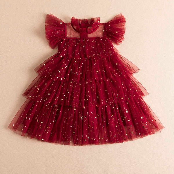 Robes d'été à paillettes pour filles, en Tulle superposé, imprimé de fête d'anniversaire pour enfants, vêtements décontractés de vacances, nouvelle collection