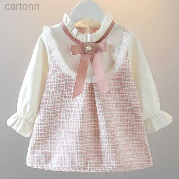 Robes de fille Nouveau printemps préscolaire filles robe mode coréenne mignon arc à carreaux à manches longues princesse enfants robe bébé vêtements ensemble BC464 24323