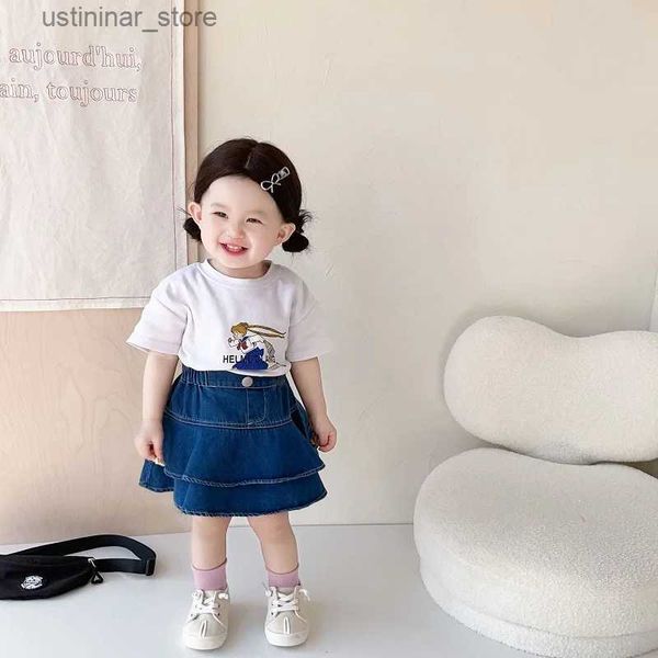 Vestidos de niña Nuevo verano para niños ropa de niña Camiseta de algodón de manga corta Tops elástica de la cintura elástica Falda plisada Falda de moda