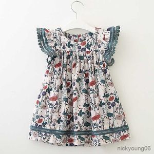 Robes de fille New Summer Girls 'Dress Baby Cute Flying sleeve Cotton Floral Party Princess Children's Kids Girls Clothing R230607