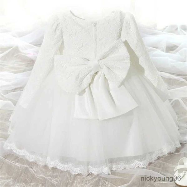 Robes de fille Nouvel hiver bébé fille robe 1 an robe d'anniversaire blanc dentelle baptême robe Infantil Bowknot robes de princesse pour la fête de mariage
