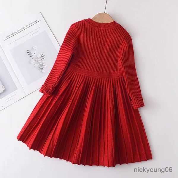 Robes de fille Nouvel An Rouge Robe Pull À Manches Longues Filles Princesse Bébé Fille Vêtements Doux Tutu Robes De Fête De Noël Petite Fille Vêtements