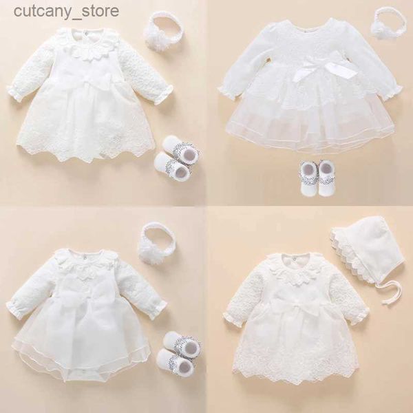 Robes de fille Nouveau-né bébé fille robe vêtements Robe de baptême blanc Robe de baptême pour bébé fille dentelle Vestido Bebe Robe Bapteme 3 6 9 mois L240315