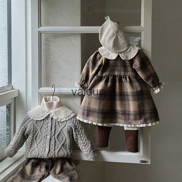 Robes de fille Nouveau-né bébé fille élégante robe en dentelle à carreaux coton infantile enfant en bas âge ld à manches longues robe printemps automne hiver bébé vêtements 0-2tvaiduryb