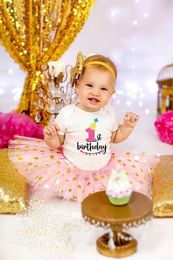 Robes de fille nouveau-né bébé sommeil ma première lettre d'anniversaire imprimé fille rose tutu gâteau ensemble robe fille bébé douche cadeau d240520