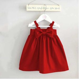 Girl's jurken pasgeboren baby zomer jurk boog mouwloze casual jurk rode mini zon jurk prinses jurk d240520
