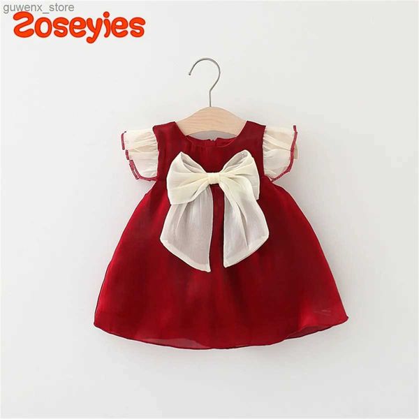 Vestidos de niña Ciña recién nacida Vestido de verano Rojo Mesh Baby Princess Vestido navideño Big Bow Girl Vestido de conejito Y240415Y240417U0ZB