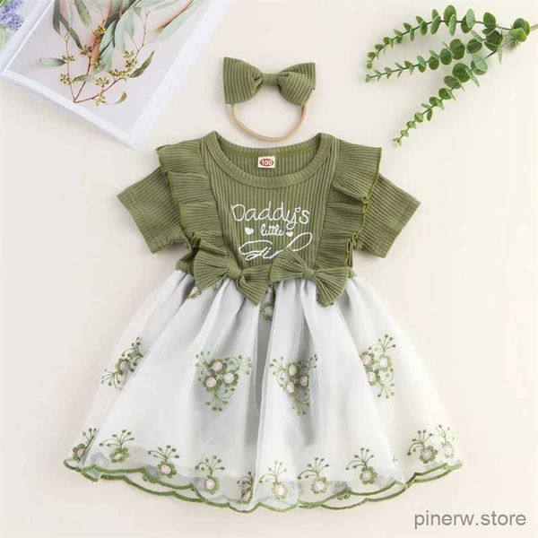 Robes de fille Nouveau-né bébé fille d'été combinaison côtelée flore imprimé patchwork à volants à manches courtes robe barboteuse + bandeau arc