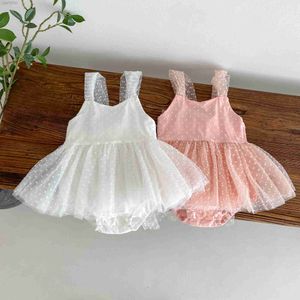 Robes de fille Nouveau-né à sauts noubés filles rober blanc rose rose élégant à la gaze à pois