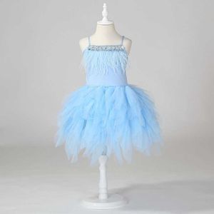 Robes de fille Robe de soirée pour fille plume sans manches perles robe de soirée Elelgant enfants Bithday Tutu robe bébé filles enfants robes