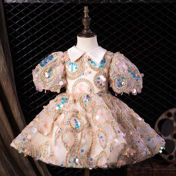 Robes de fille robe de soirée pour enfants fille fleur rose costume paillettes filles robes de bébé turc robes de bal vintage espagnol vêtements pour enfants 230609