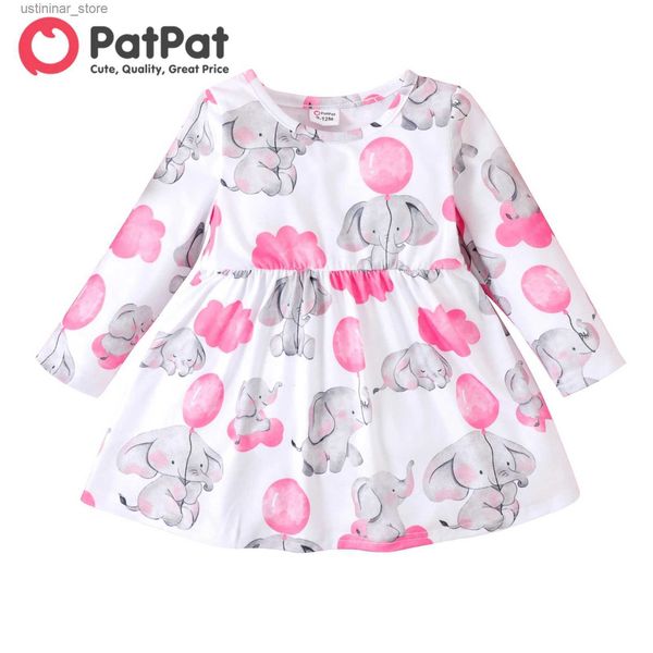 Vestidos de niña vestidos de fiesta ropa de niña ropa recién nacida recién nacido 2pcs dibujante elefante y globo rosa manga larga l47