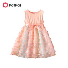 Vestidos de niña PatPat Kid Girl 3D Diseño floral Malla Empalme Vestido sin mangas con cinturón 230508