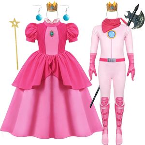 Vestidos da menina pêssego vestido de princesa para menina rosa meninas cosplay traje crianças palco desempenho roupas crianças aniversário carnaval festa outfits 231123