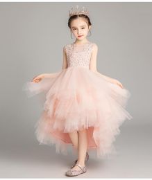 Girl's jurken Performance Show Prom Flower Girl Wedding Kids gelaagde kralen Tule Party Princess Birthday Dress First Communion Jurk