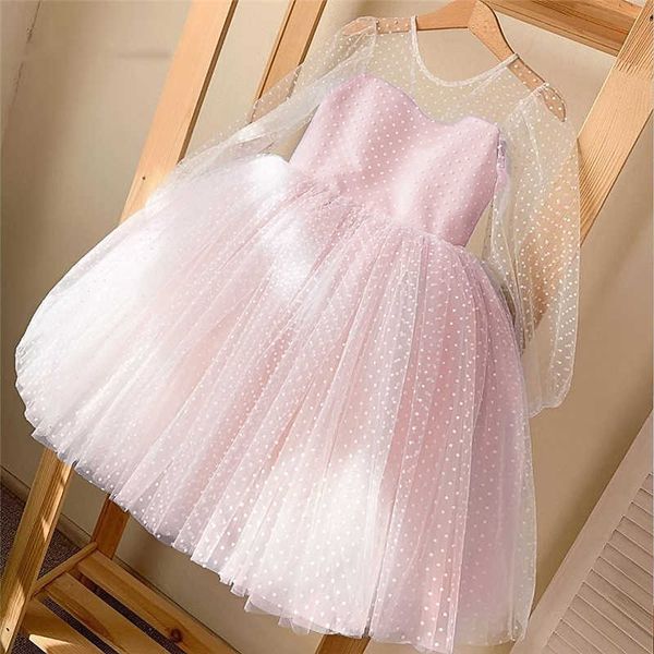 Robes de fille rose fille robes de soirée automne à manches longues anniversaire robe en tulle enfants arc nouvel an costume fleur filles robe pour mariage R230719