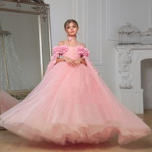 Robes de fille rose bandoulière bateau décolleté robe d'anniversaire de fille de fleur été doux Tulle robe de soirée de mariage 230718