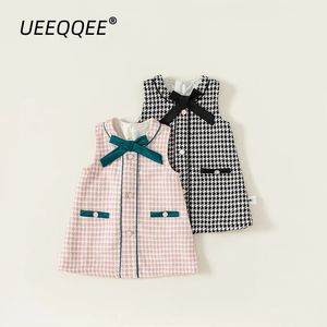 Robes de fille Plaid Bow 2023 Printemps Automne Enfants Robe Casual Filles Porter Sans Manches Enfant Princesse Enfants Vêtements Pour 1 10Y 231213