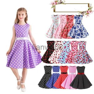 Vestidos de niña Polka Dot Vintage Kids 1950s Swing Dress Flower Floral Midi Dress Cotton Summer Dress Baby Girl x0806