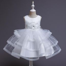 Robes de fille Pouplar Enfants fantaisie en dentelle blanche Robe princesse Fête de création de médis