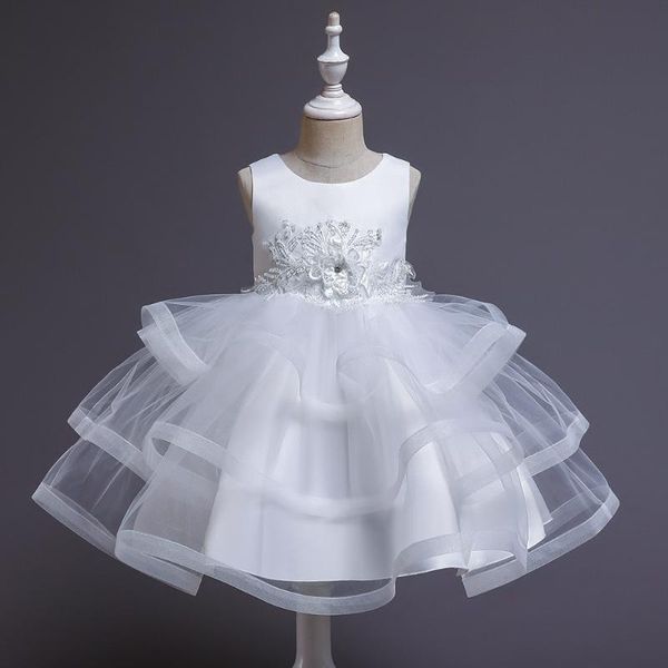 Robes de fille Pouplar enfants fantaisie dentelle blanche robe de princesse fête mariage perlé été enfants fille sans manches fleur robe de fille