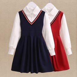 Robes de fille Preppy Style Enfants pour filles vêtements printemps automne coton à manches longues uniformes enfants patchwork costume vestidos 221028
