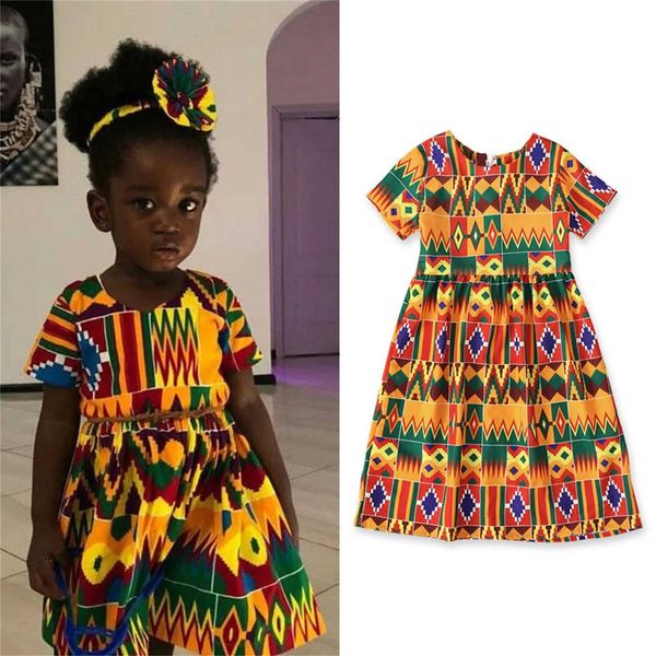 Robes de fille préscolaire bébé robe fille dashiki style africain imprimé à manches courtes princesse robe de fête 2024 vêtements de bébé d'été 1 2 3 4 5y D240520