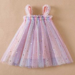 Robes de fille préscolaire Girls Dress Rainbow Sequin Tutu Vesidos 1-5 Y Childrens Birthday Party Princess Set Baby Summer Sweet Set WX