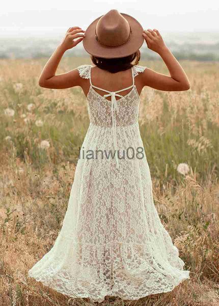 Vestidos de niña Princesa Bohemia Vestido de encaje blanco Bebé Niños Flor Niñas Fiesta de bodas Vestidos largos Adolescente Ropa elegante para 3 4 6 8 10 12Y x0806