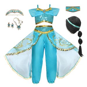 Robes de fille Princesse Cosplay Habiller pour les filles Enfants Halloween Fantasy Carnaval Top Pantalon Costume Arabe 2pcs Ensemble Robes sans manches en dentelle 220905