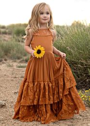 Meisjesjurken Princess Girls Lace Cotton Lange jurken Baby Kinderen Bloemmeisje Bruiloft Verjaardagsfeest Vestidos Kinderkleding voor 315 jaar 230223