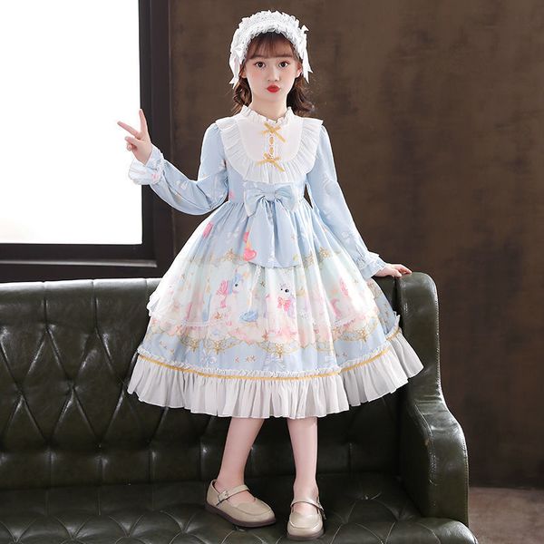 Robes de fille Princesse Lolita Jupe Filles Été Espagne Doux Enfants Dessin Animé Robe À Manches Longues Puffy Tulle Jupe mignon enfants loli vêtements 230320