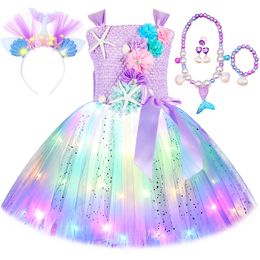 Vestidos de niña Princesa Sirena Vestido para niñas LED Light Up Ocean Temática Fiesta de cumpleaños Tutu Vestido Ropa Disfraz de Halloween para niños Vestidos 230801