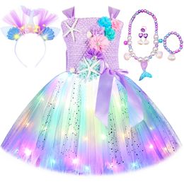 Meisjes Jurken Prinses Zeemeermin Jurk voor Meisjes LED Light Up Oceaan Thema Verjaardagsfeestje Tutu Jurk Kleding Halloween Kostuum voor Kinderen Vestidos 230731