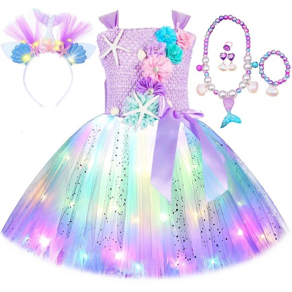 Vestidos de niña Vestido de sirena de princesa para niñas LED Light Up Ocean Themed Fiesta de cumpleaños Tutu Vestido Ropa Disfraz de Halloween para niños Vestidos 231021