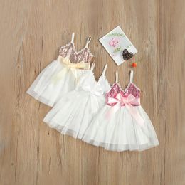 Girl's jurken prinses tutu jurk peuter babymeisjes met pailletten lint zonsondergenooier mouwloze riemkasfeestje feest kinderen stoffengirl's