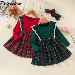 Robes de fille Prowow 4-7Y filles robes de noël pour enfants à manches longues Bowknot robe à carreaux robe de l'année des enfants filles vêtements de noël 230925