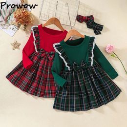 Robes de fille Prowow 4-7Y filles robes de noël pour enfants à manches longues Bowknot robe à carreaux robe de l'année des enfants filles vêtements de noël 231019