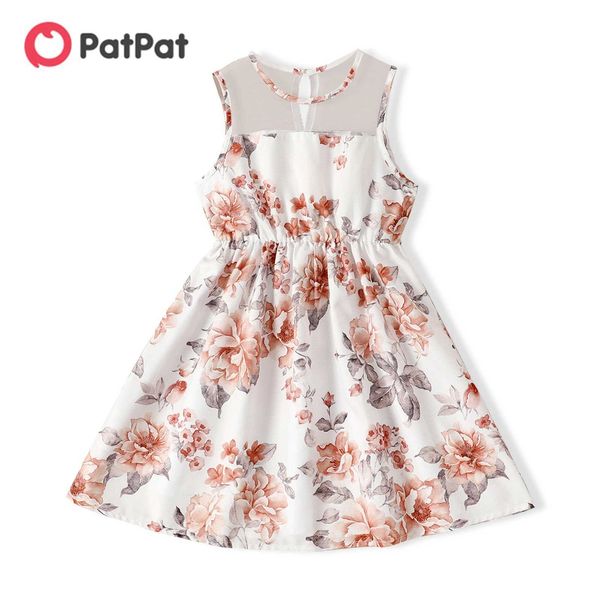 Robes de fille PT Childrens Floral Print Screen Design Sans manche Dressl240508