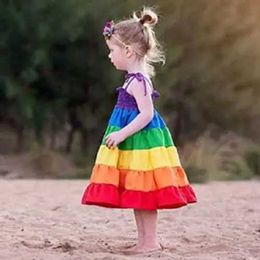 Robes de fille Pudcoco 2020 Rainbow Pageant Party Princess Robe Soleil Robe colorée Vêtements pour enfants préscolaires pour enfants et filles 2 à 7 ans D240515