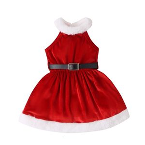 Vestidos de niña Pudcoco Kids Girls Dress Ropa de Navidad Vestido de terciopelo Vestido sin mangas Vestido de princesa con cinturón de cuero negro 6M-5T 230925