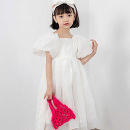 Robes de fille Robe transparente à manches bouffantes Robes de princesse de concours blanc pour les filles de luxe Vêtements d'anniversaire élégants viennent enfants été 2023